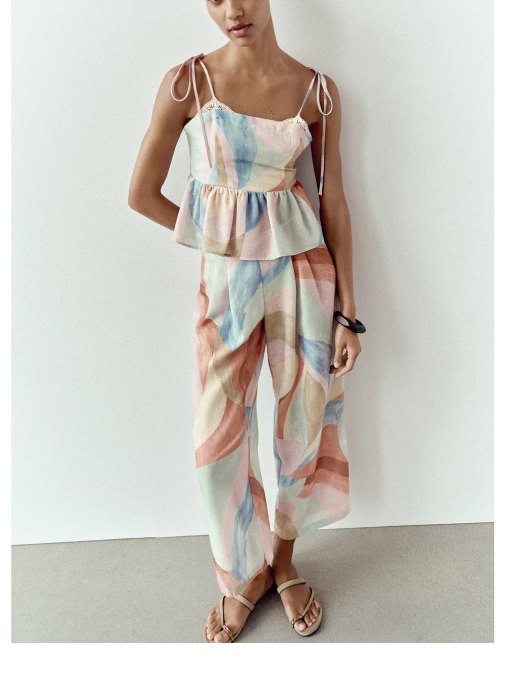 Zara Pastel Swirl Wide-Leg Pants set - M